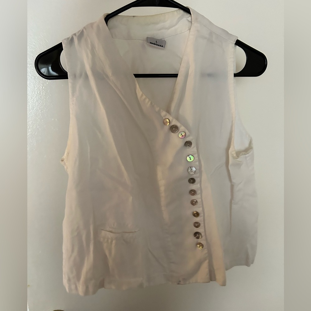 vintage white asymmetrical button down tank / vest